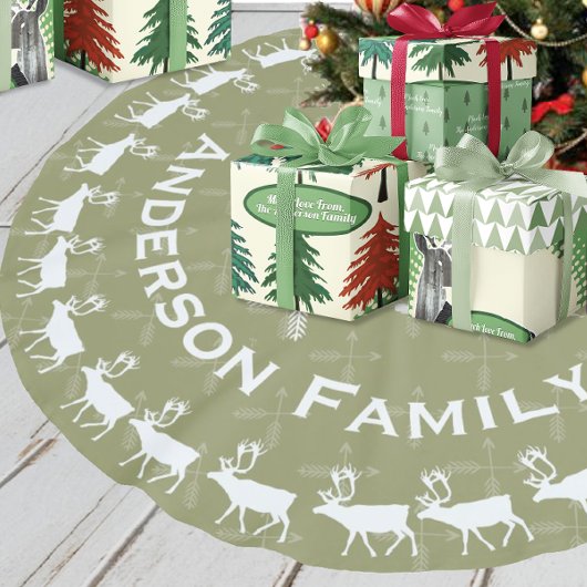 Groene Vrolijke Kerstmis Familienaam Rendier Pijle Kerstboom Rok