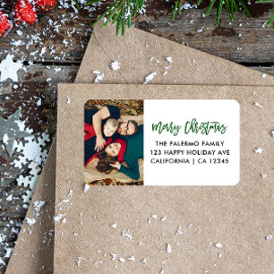 Groene Vrolijke Kerstmis Moderne Typografie foto Etiket