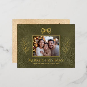 Groene Vrolijke Kersttakken Boog Foto Folie Feestdagen Briefkaart