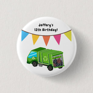Groene vuilniswagen - Kind jarig Ronde Button 3,2 Cm