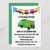 Groene vuilniswagen Kind partij Kaart (Voorkant / Achterkant)