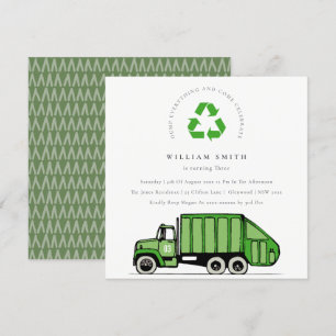 Groene vuilniswagen Kinder elke zondag uitnodigen Bedankkaart