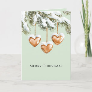 Groene Warme Crème Karamel Hartjes Kerstboom Kaart