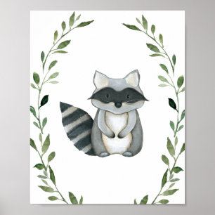 Groene Wasbeer Bosdieren Kinderkamer Muur Kunst Poster