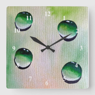 Groene waterdruppelkunst vierkante klok