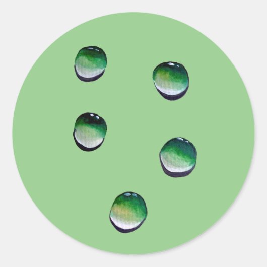 Groene waterdruppels, waterkunst ronde sticker (Voorkant)