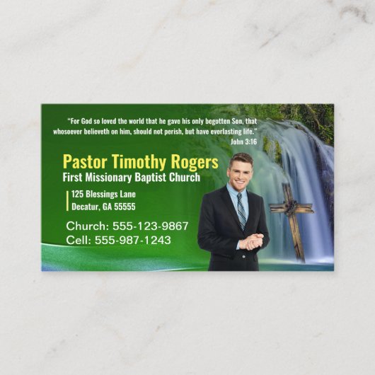 Groene watervalpredikant of Deacon-fotokerk Visitekaartje (Voorkant)