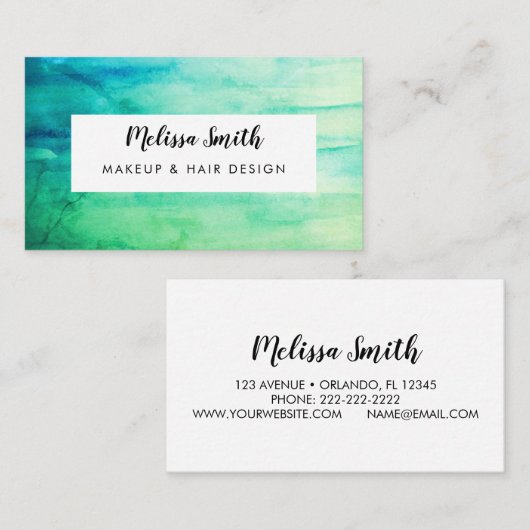 Groene Waterverf Abstracte Custom Visitekaartje (Voorkant / Achterkant)