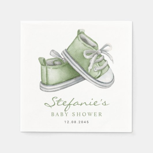 Groene Waterverf Baby Booties Baby shower Servet (Voorkant)
