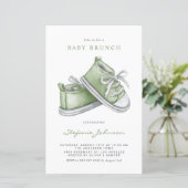 Groene Waterverf Baby Schoenen Baby Brunch Invitat (Staand voorkant)