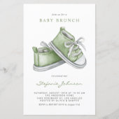 Groene Waterverf Baby Schoenen Baby Brunch Invitat (Voorkant)