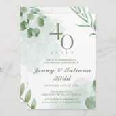 Groene Waterverf bladeren 40e bruiloft Jubileum Kaart (Voorkant / Achterkant)