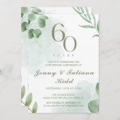 Groene Waterverf bladeren 60e bruiloft Jubileum Kaart (Voorkant / Achterkant)