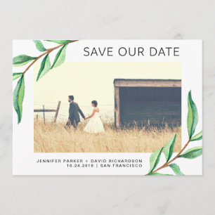 Groene Waterverf bladeren en foto   De datum opsla Save The Date