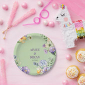 Groene Waterverf Bloem Bruiloft Papieren Bordje (Feest)