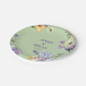 Groene Waterverf Bloem Bruiloft Papieren Bordje (Gekanteld)