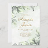 Groene Waterverf Bloemen Bladeren Elegante Huwelij Kaart (Voorkant)