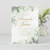Groene Waterverf Bloemen Bladeren Elegante Huwelij Kaart (Staand voorkant)