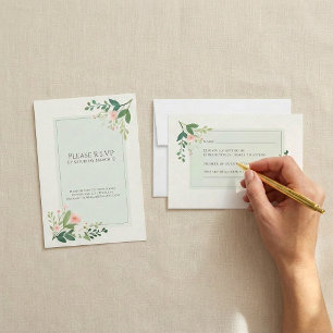  groene Waterverf Bloemen RSVP Response Kaart