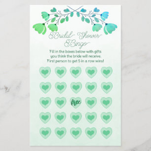 Groene Waterverf Bloemen Vrijgezellenfeest Bingo Flyer
