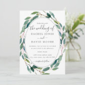 Groene Waterverf Bloemenkrans bruiloft Kaart (Staand voorkant)