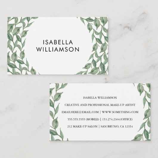 Groene Waterverf Botanische Laurel Wreath Modern Visitekaartje (Voorkant / Achterkant)