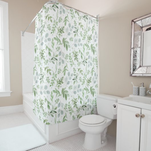Groene Waterverf Botanische Shower Curtain Douchegordijn (In situ)