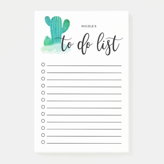Groene Waterverf Cactus gepersonaliseerd om lijst  Post-it® Notes (Voorkant)