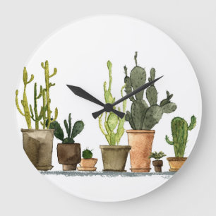 Groene Waterverf cactussen: handgetekende potten Grote Klok