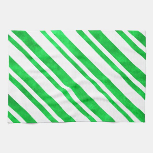 Groene Waterverf Candy Cane Stripes Theedoek (Horizontaal)