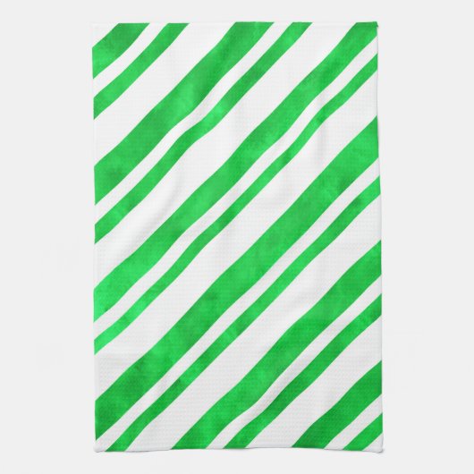 Groene Waterverf Candy Cane Stripes Theedoek (Verticaal)