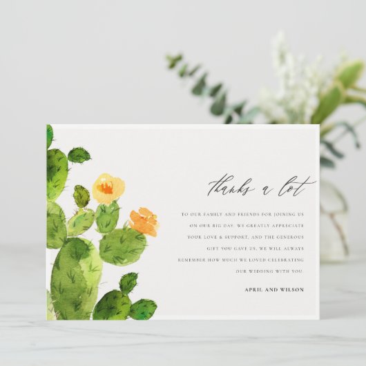 GROENE WATERVERF DESERT CACTUS FLOWER DANK U BEDANKKAART (Staand voorkant)