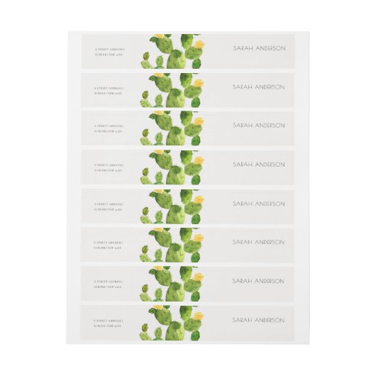 GROENE WATERVERF DESERT CACTUS FLOWER MONOGRAM OMWIKKELBAAR ADRESLABEL (Vel)