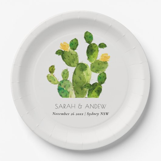 GROENE WATERVERF DESERT CACTUS FLOWER MONOGRAM PAPIEREN BORDJE (Voorkant)