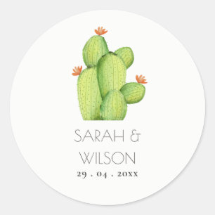 GROENE WATERVERF DESERT CACTUS FLOWER MONOGRAM RONDE STICKER