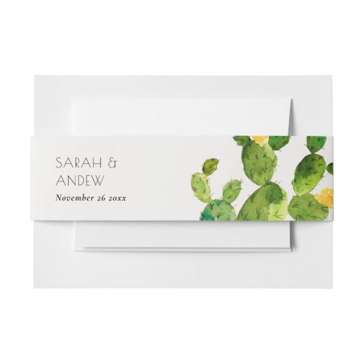 GROENE WATERVERF DESERT CACTUS FLOWER MONOGRAM UITNODIGINGEN WIKKEL (Voorkant Voorbeeld)