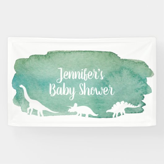 Groene Waterverf Dinosaur Baby shower Banner (Horizontaal)