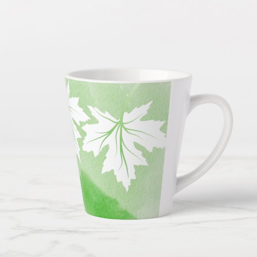 Groene waterverf en witte paardenbladeren lente latte mok (Rechts)