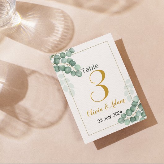 Groene Waterverf Eucalyptus Tafelnummer Bruiloft