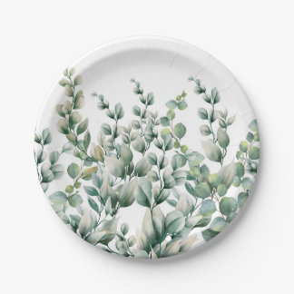 Groene Waterverf Eucalyptusblad Papieren Bordje