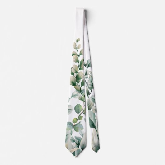 Groene Waterverf Eucalyptusblad Stropdas (Voorkant)