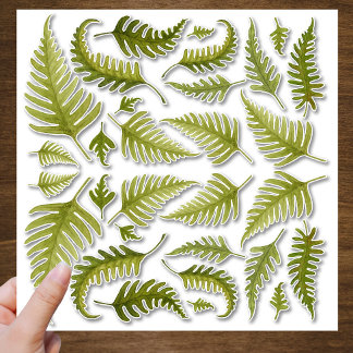 Groene Waterverf Fern bladert contour Cut Sticker