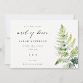 Groene Waterverf Fern Foliage Maid of Honor Kaart (Voorkant)