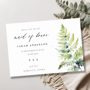 Groene Waterverf Fern Foliage Maid of Honor Kaart