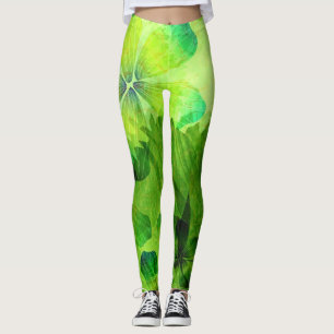 Groene Waterverf Floral Pattern Leggings