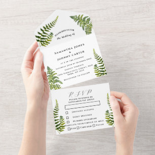 Groene Waterverf Foliage Botanical Wedding All In One Uitnodiging