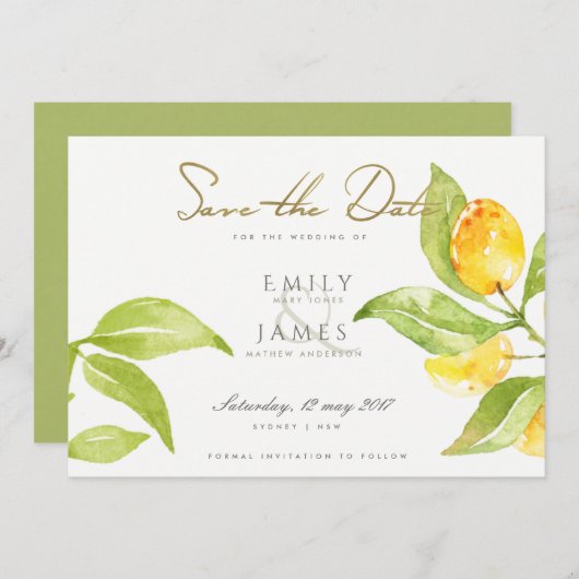 GROENE WATERVERF FOLIAGE OLIJVE BEWAREN DE DATUM SAVE THE DATE (Voorkant / Achterkant)