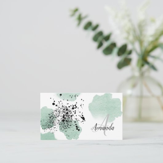 Groene Waterverf gestippelde QR Code Custom Visitekaartje (Staand voorkant)