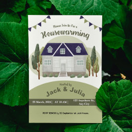 Groene Waterverf Housewarming Party Uitnodiging