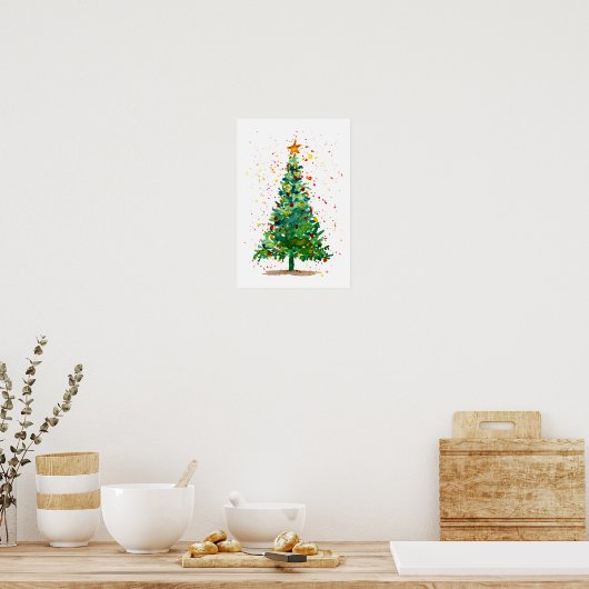 Groene Waterverf kerstboom Poster (Keuken)